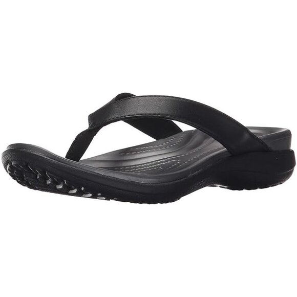 CROCS | Shoes | New Crocs Women Capri V Flip Black Leather Flip Flop ...
